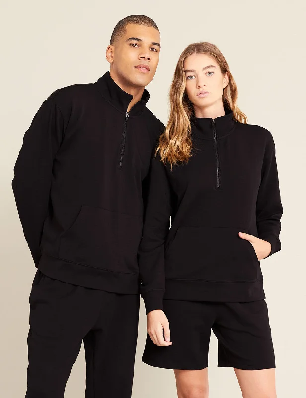 Ribbed Sweaters for Textured Look -Unisex Quarter Zip Sweater - Black