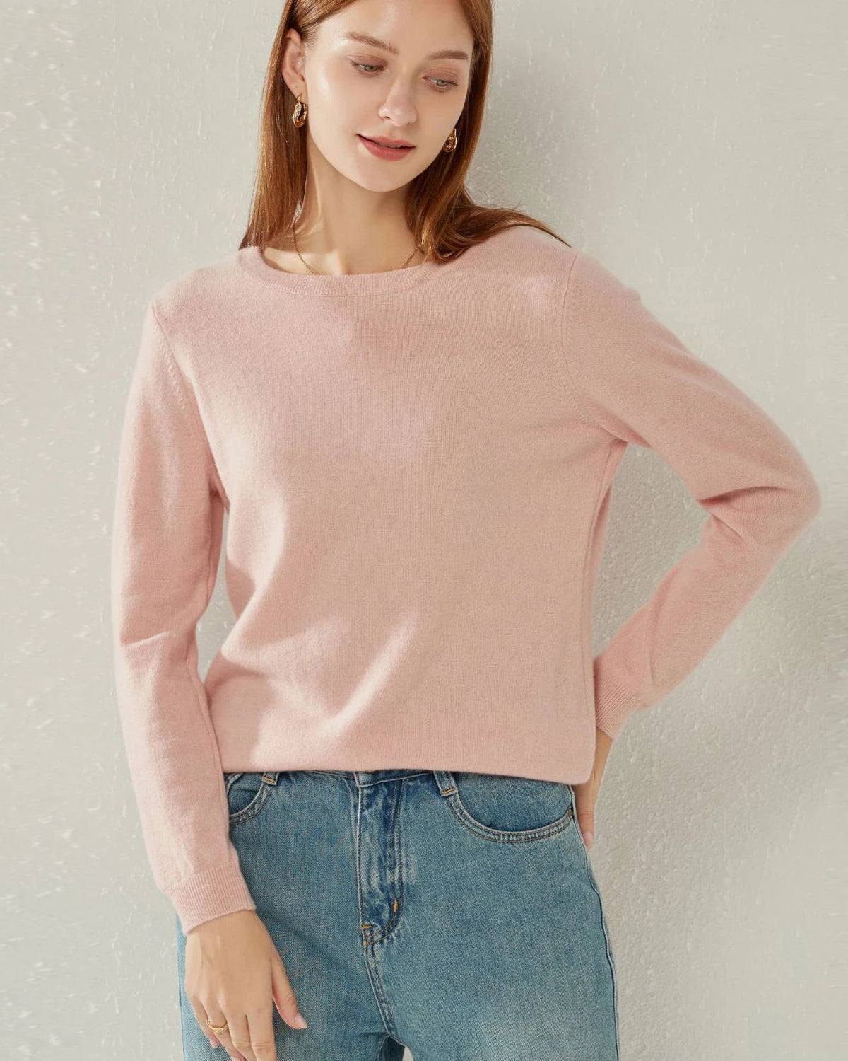 Ribbed Sweaters for Textured Look -Classic-Fit Crewneck Cashmere Sweater