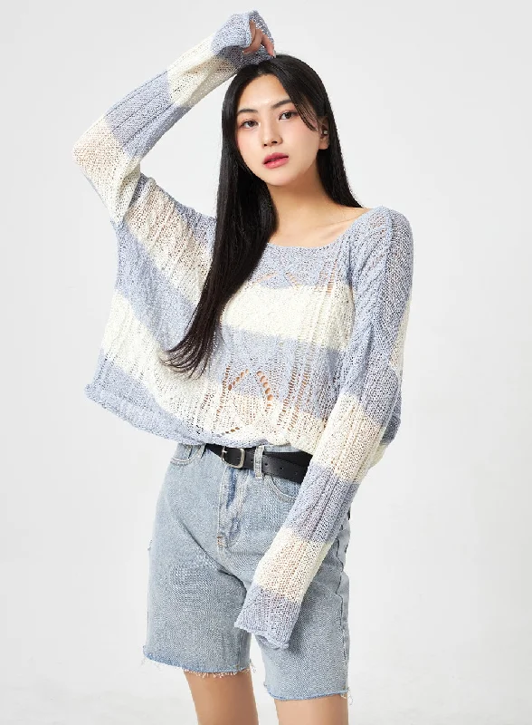 Patchwork Sweaters for Unique Design -Mesh Stripe Sweater BA310