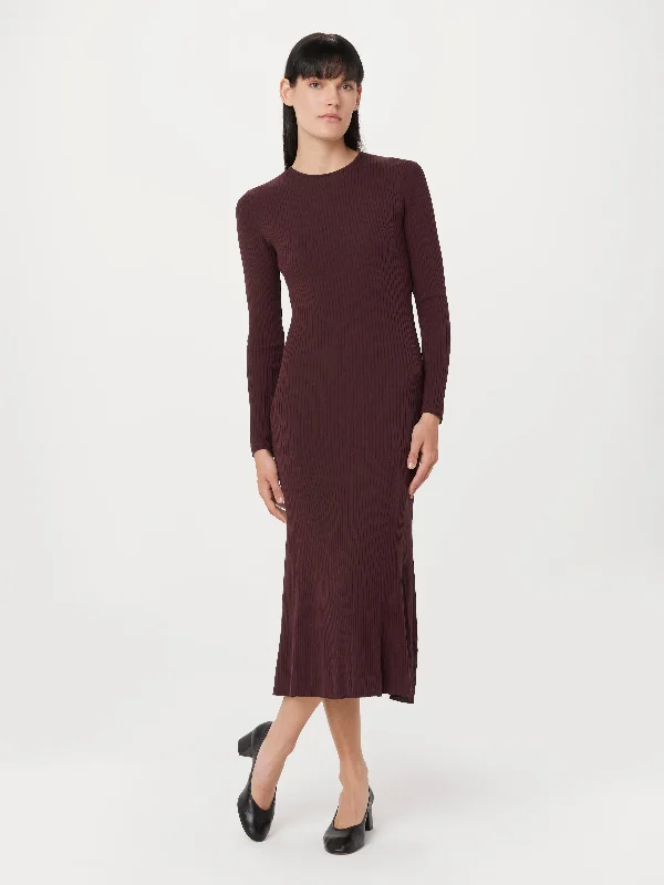 Khaki Dresses for Casual -The Ribbed Maxi Dress in Pinot Noir