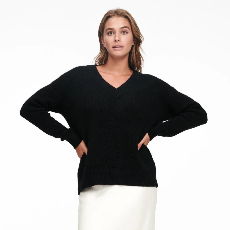 Puffed - Sleeve Sweaters for Feminine Style -Luxe Cashmere Oversized V-Neck Sweater