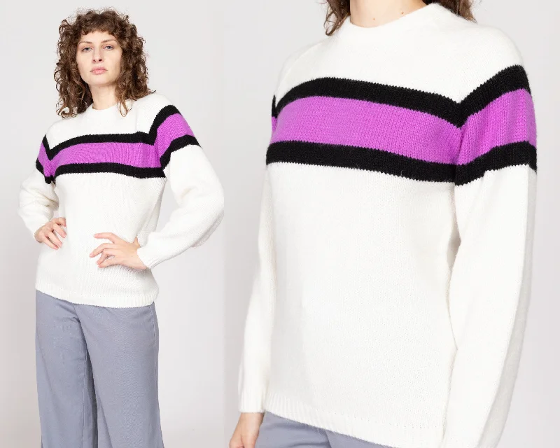 Kids' Sweaters for Cute Appearance -Medium 80s Arctic Cat White & Purple Color Block Sweater