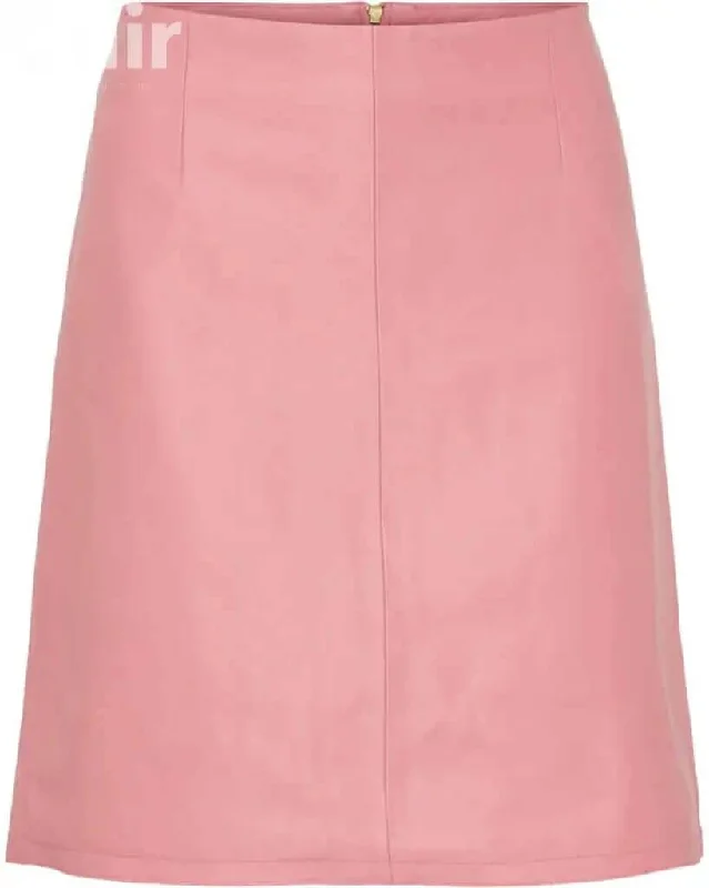 Lightweight linen skirts for breathable wear -Plain Pink Leather Skirt | Elegant Feminine Fashion