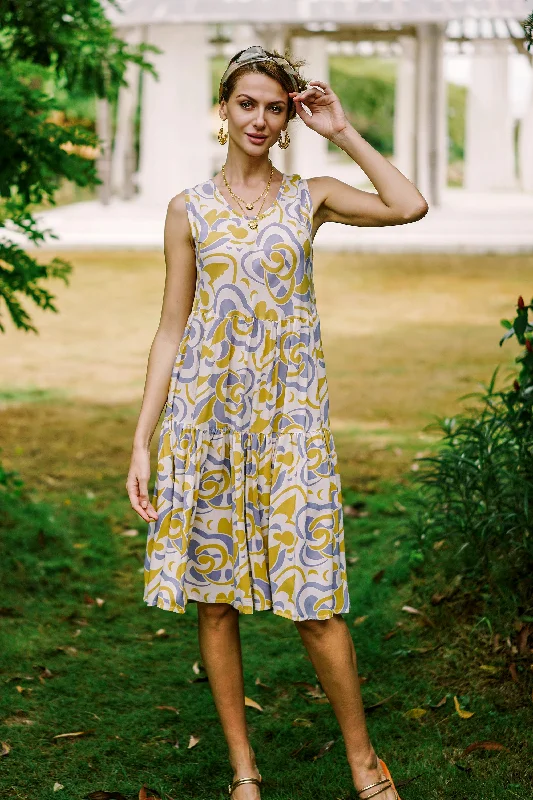 Formal Dresses for Occasions -Spring Leaves Screen Printed Rayon Sundress from Bali