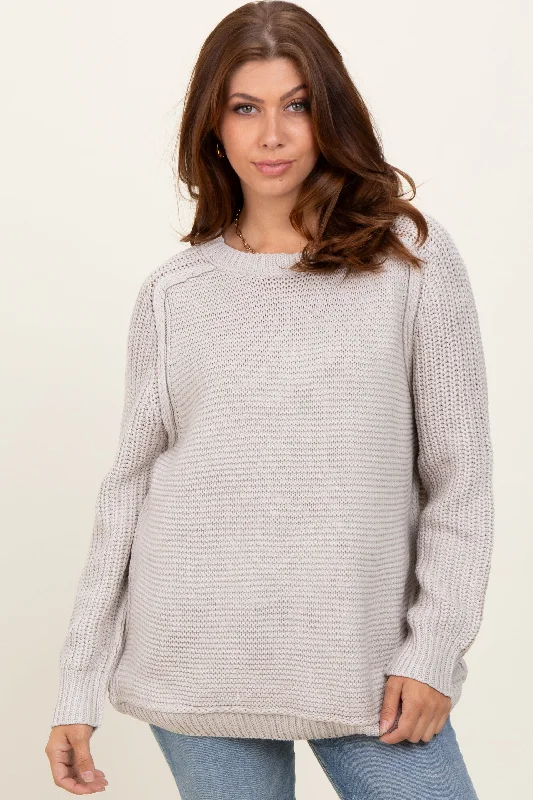 Vintage - Style Sweaters for Retro Look -Grey Basic Chunky Knit Sweater