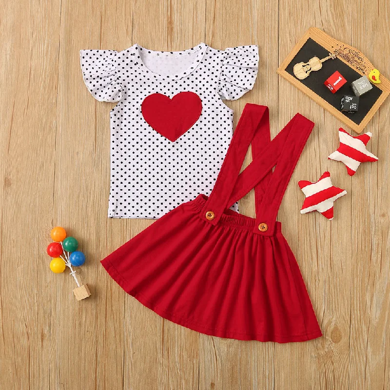 Solid Color Dresses for Simple -Baby Girl Casual Polka Dot Flying Sleeves Heart-shaped Strap Dress 0-3 Yrs