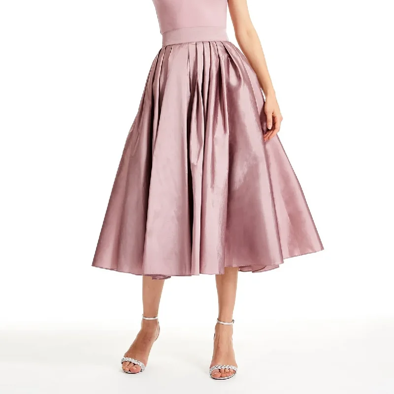 Lightweight linen skirts for breathable wear -Tea Length Dusty Pink Midi Taffeta Skirt