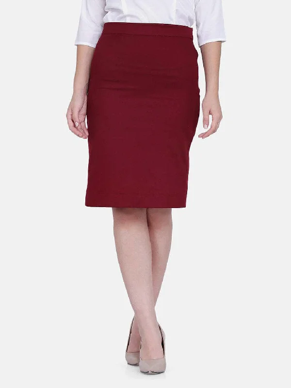 Pleated midi skirts for elegant everyday looks -Cotton Twill Skirt - Wine Red