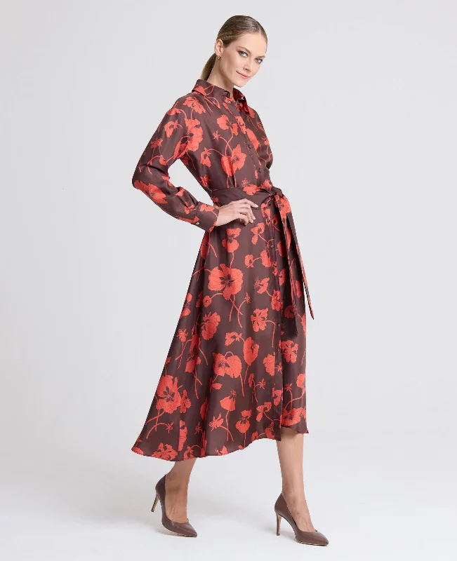 Faux Leather Dresses for Affordable -Poppy Liberty Print Silk Shirt Dress