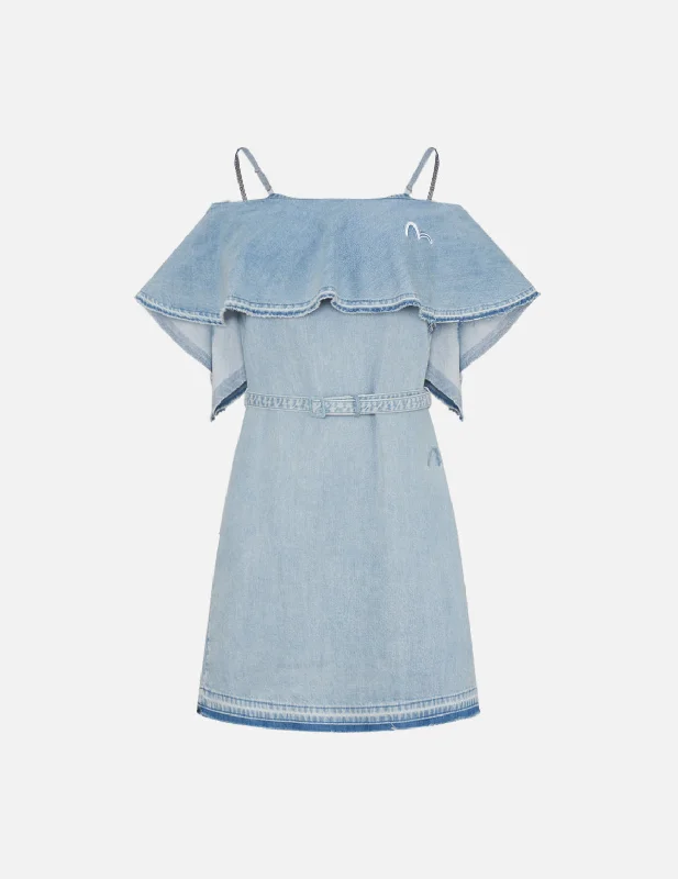 Party Dresses for Celebration -Two Way Cold Shoulder Denim Dress