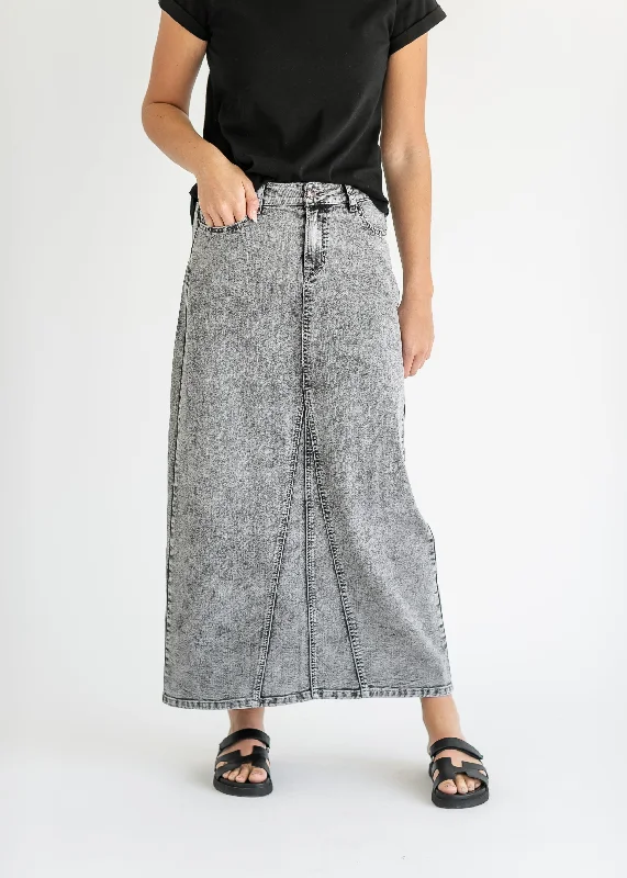 Durable skirts for long-lasting wardrobe staples -Genevieve A-line Denim Maxi Skirt