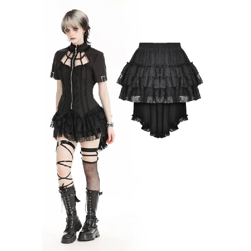 Patterned midi skirts for eye-catching style -Women's Punk Layered Lace Skirt with Detachable Swallow Tail