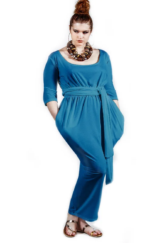 Blue Dresses for Classic -Mid Sleeved Scoop Neck Slouch Maxi Dress- JIBRI