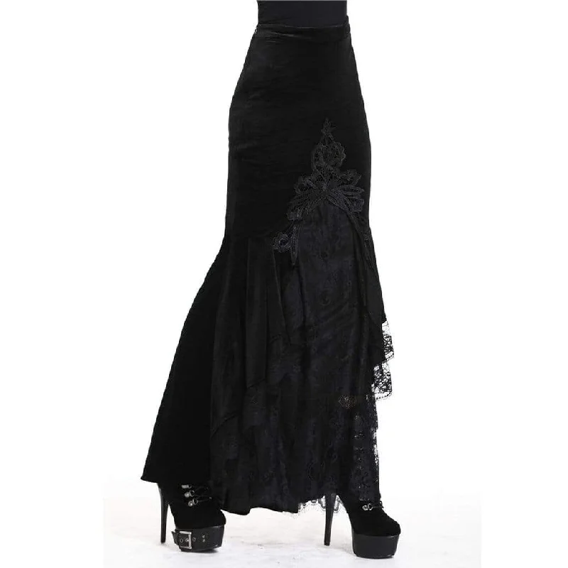 High-waisted skirts with button front detail -Women's Velour and Lace Goth mermaid Skirt