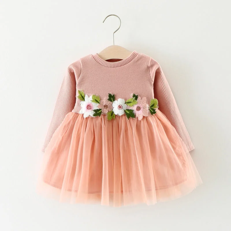 Sleeveless Dresses for Coolness -Waist Flowers Long Sleeved Dress Princess Dress Baby Skirt