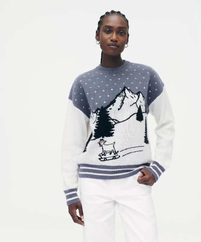 Quick - Dry Sweaters for Sports -Luxe Cashmere Scenic Goat Crewneck Sweater