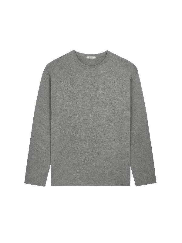 Vintage - Style Sweaters for Retro Look -Mens Regenerative Merino Wool Sweater—grey marl