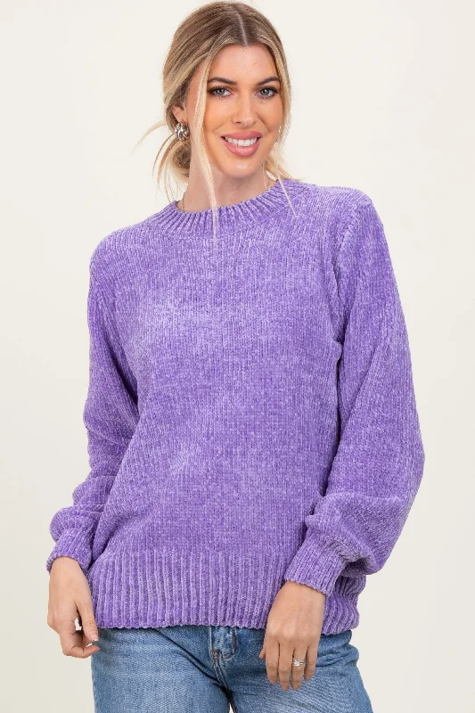 Raglan - Sleeve Sweaters for Comfort -Lavender Chenille Knit Sweater