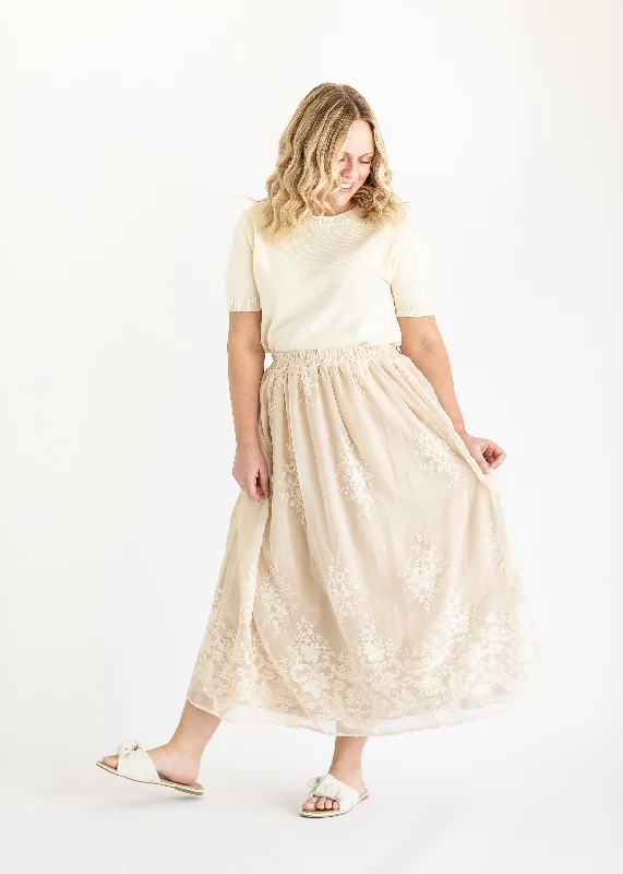 Vintage skirts with 70s-inspired designs -Embroidered Lined Maxi Skirt - FINAL SALE