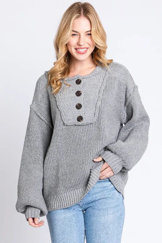 UV - Protective Sweaters for Outdoor -Grey Front Button Knit Sweater