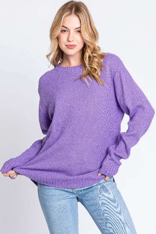 Wrinkle - Resistant Sweaters for Easy Care -Lavender Knit Pullover Sweater