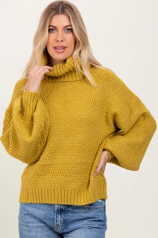 Anti - Pilling Sweaters for Long - Lasting -Yellow Chunky Knit Turtleneck Sweater