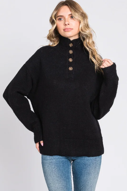 Knitted Sweaters for Traditional Style -Black Button Front Sweater