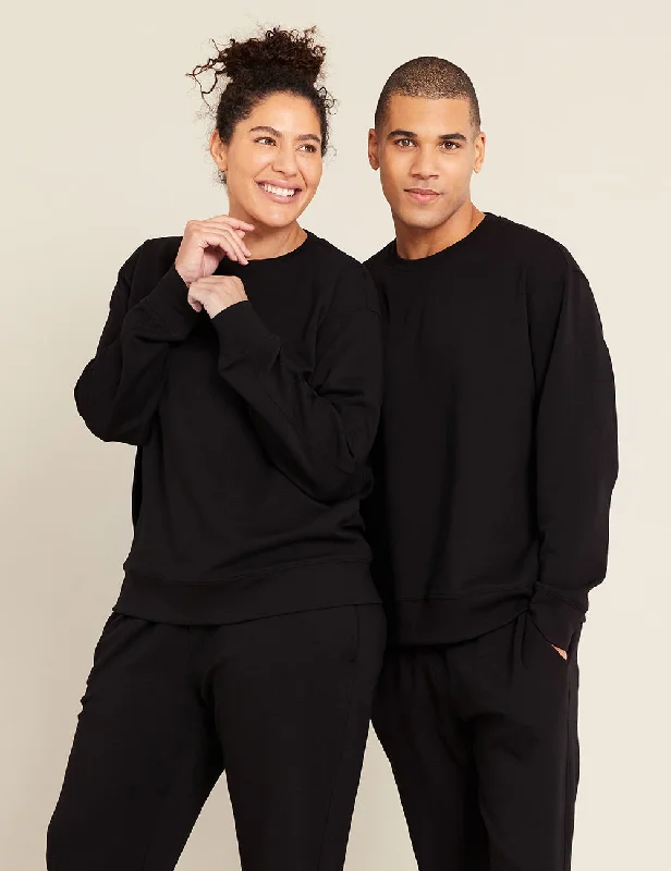 Split - Neck Sweaters for Unique Neckline -Unisex Crew Neck Sweater - Black