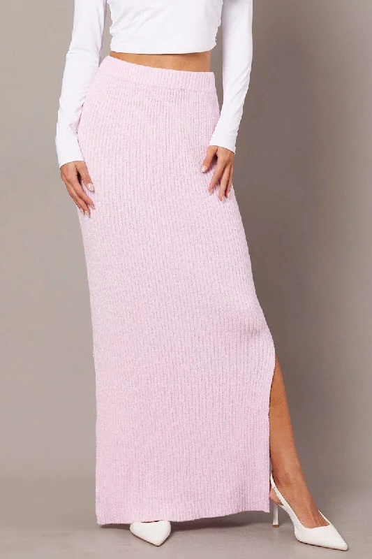 Flowy skirts for relaxed vacation wear -Pink Knit Skirt High Rise Midi