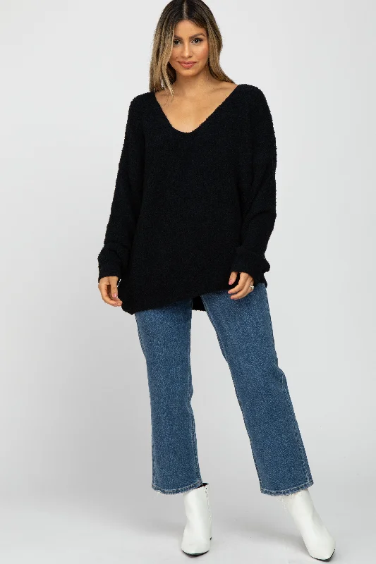 Mock - Neck Sweaters for Subtle Style -Black V-Neck Soft Sweater