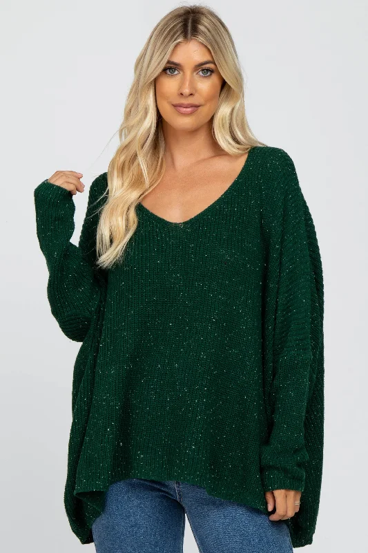 Floral Sweaters for Feminine Touch -Forest Green Speckled Oversized Sweater