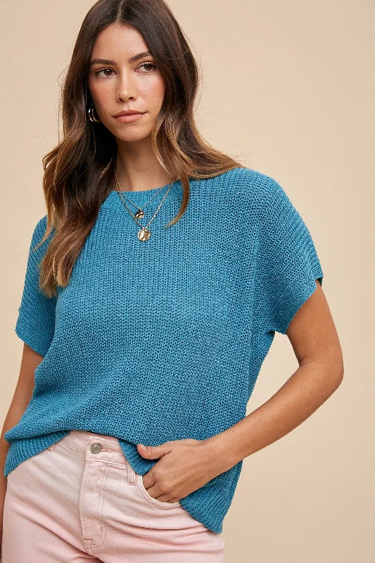 Wrap Sweaters for Adjustable Fit -Teal Knit Sweater Top