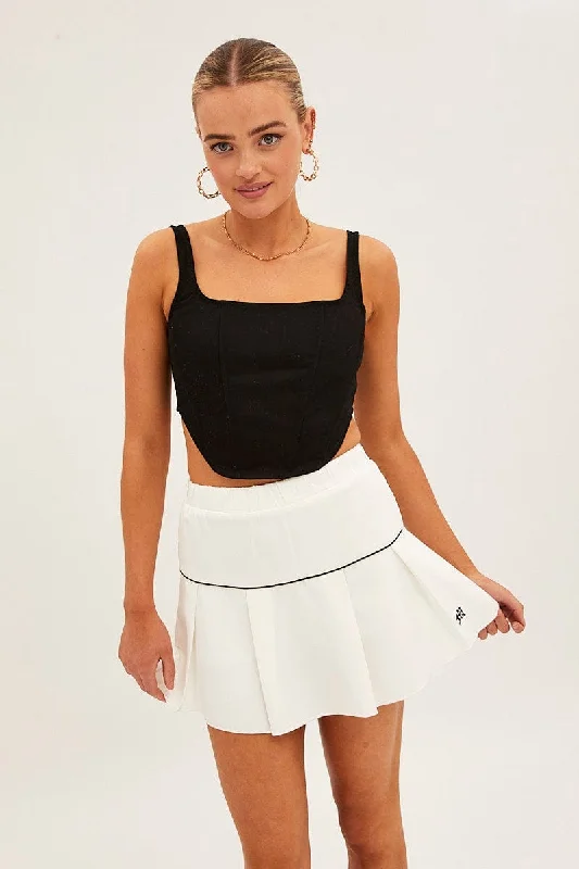 Designer pencil skirts for sharp professional looks -White Pleated Tennis Mini Skort Skirt