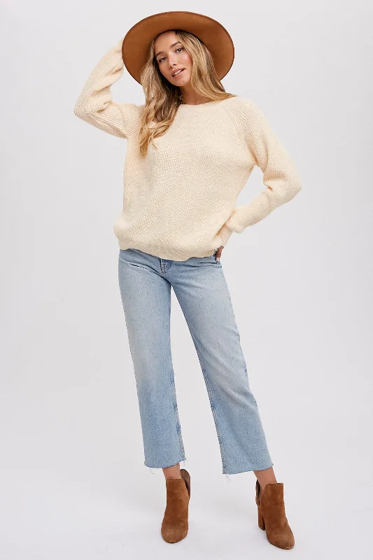 Cropped Sweaters for Modern Fashion -Cream Back Cutout Lace Accent Sweater