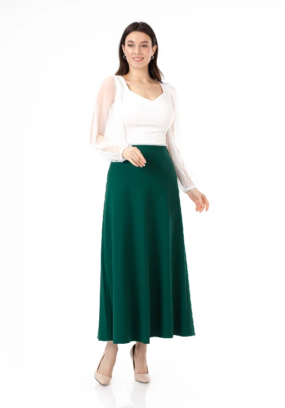 Floral Dresses for Romantic -Emerald Green A-Line Style Comfy Maxi Dress Skirt