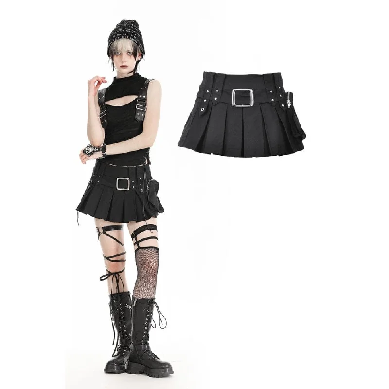 Cute skirts with playful polka dots -Women's Punk Big-pocket Pleated Skirt