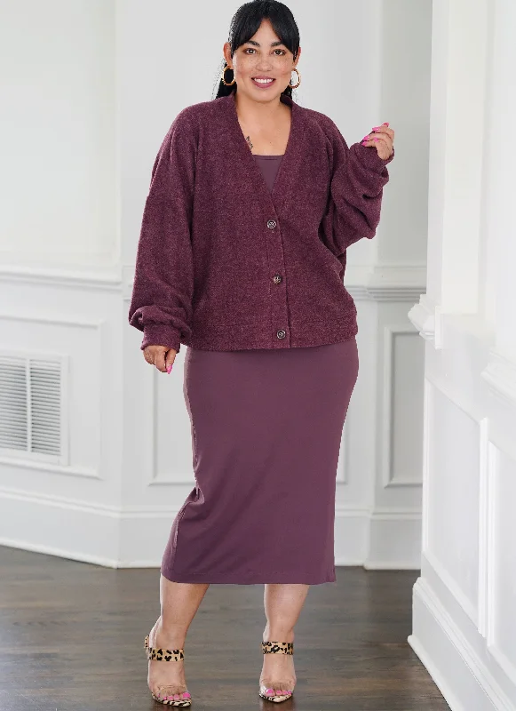 Luxury satin skirts for evening event elegance -Simplicity Cardigan, Tank Top & skirt S3010