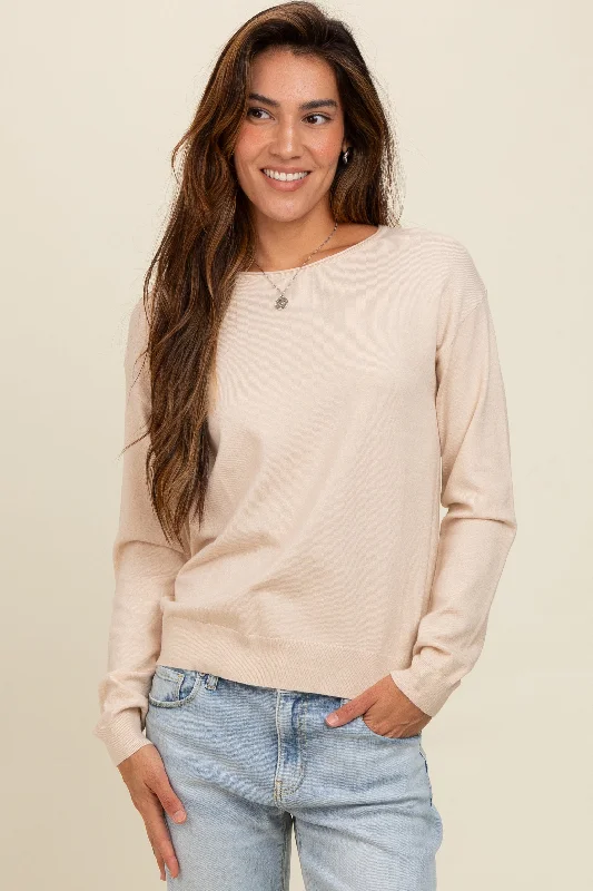 Slim - Fit Sweaters for Tight Look -Cream Basic Boatneck Sweater