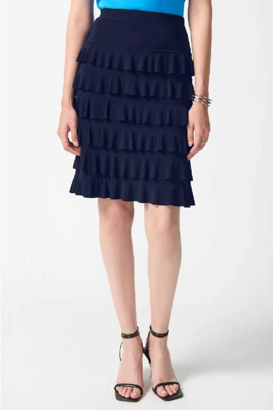 Soft cotton skirts for sensitive skin ease -Joseph Ribkoff Tiered Ruffles Pull On A-Line Skirt 242044