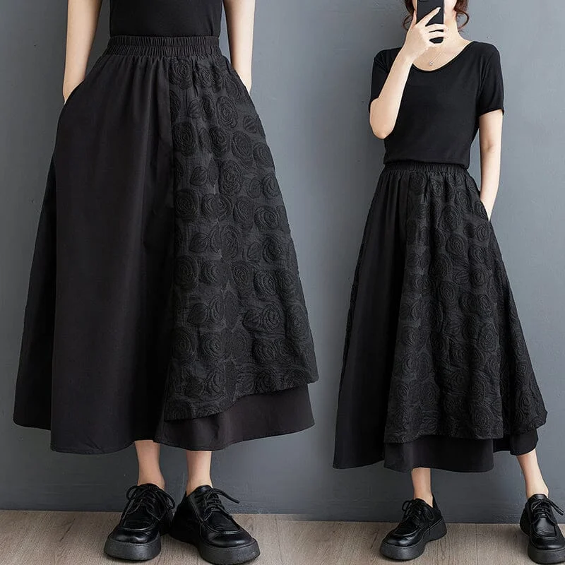 Stretch skirts for curvy figure flattery -Spring Retro Minimalist Solid Jacquard Skirt