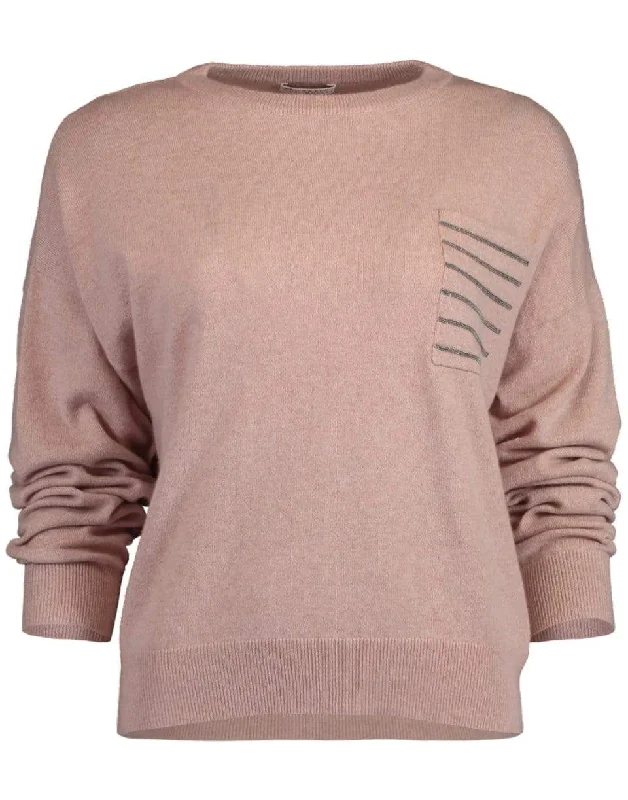 Cuffed - Sleeve Sweaters for Neat Appearance -Stripe Monili Bead Crewneck Pullover Sweater