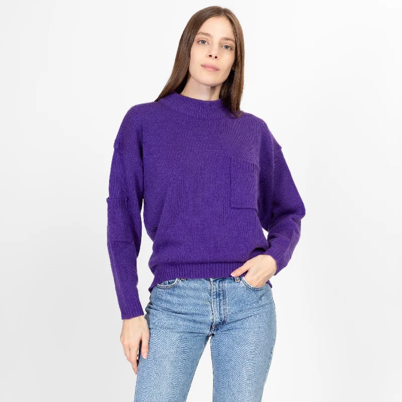 Anti - Pilling Sweaters for Long - Lasting -Large 80s Purple Mockneck Pocket Sweater