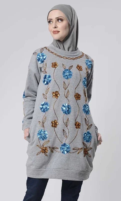 Moisture - Wicking Sweaters for Active -Floral Embroidered Sweater