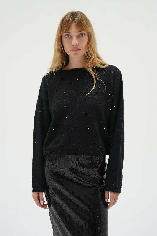 Oversized Cardigan Sweaters for Cozy Look -Sheye Sparkle Sweater - Black