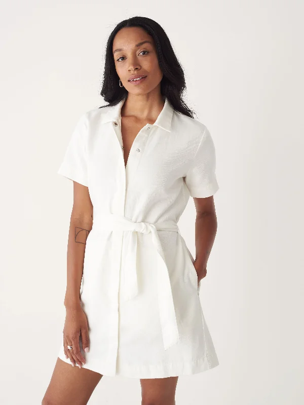 African Dresses with Culture -The Hemp Denim Camp Collar Dress in Off White