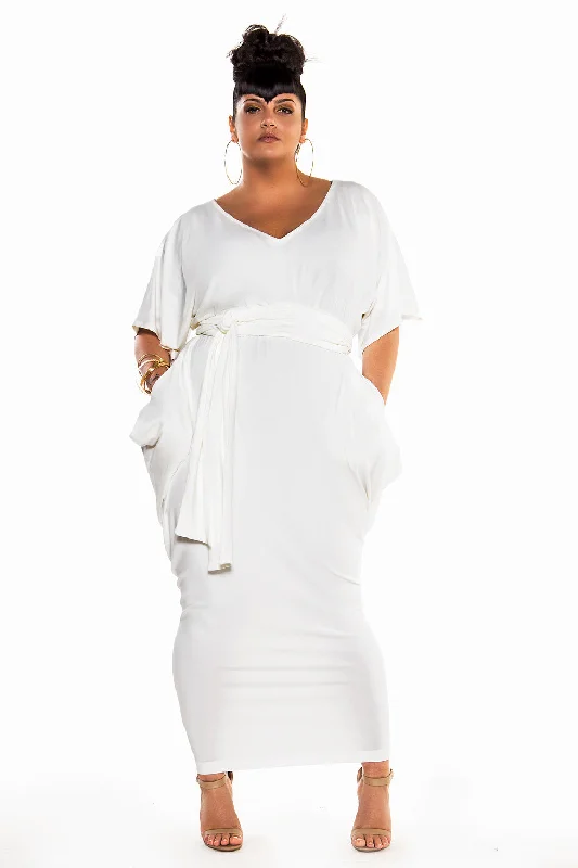 White Dresses for Pure Look -Classic Bat Sleeved Slouch Maxi Dress