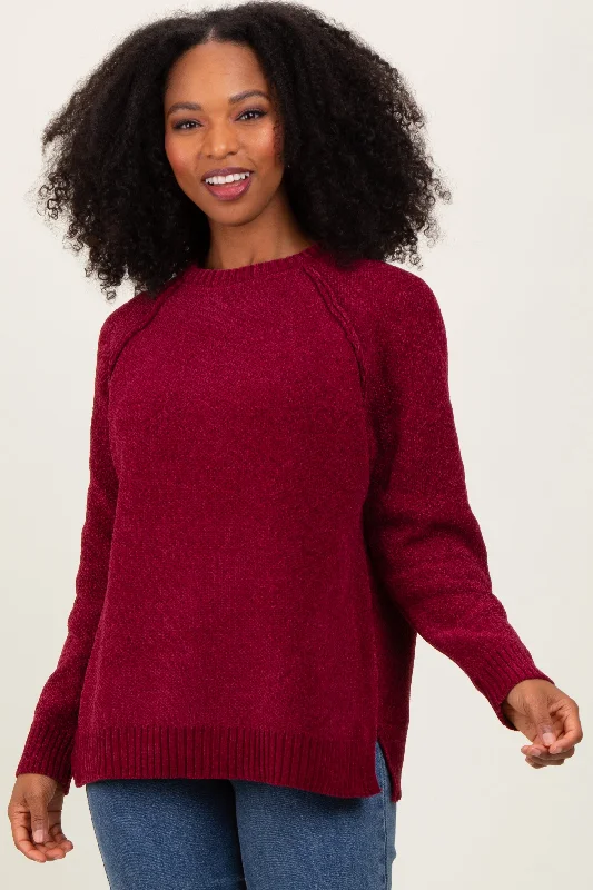 Regular - Fit Sweaters for Standard Size -Burgundy Raglan Knit Sweater