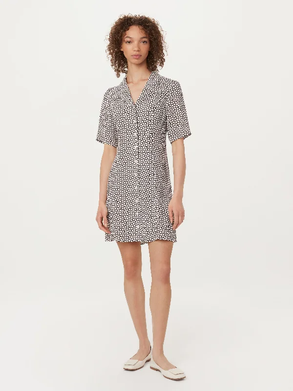 Rhinestone Dresses for Bling -The Camp Collar Printed Dress in White