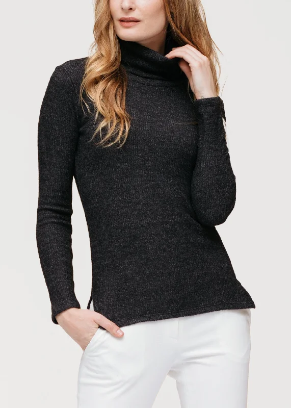 Short - Sleeve Sweaters for Summer Wear -Women's Soft Turtle Neck Ribbed Knit Sweater Top