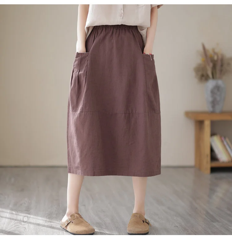 Bold skirts with metallic shimmer finish -Babakud Women Summer Classic Cotton Linen Skirt